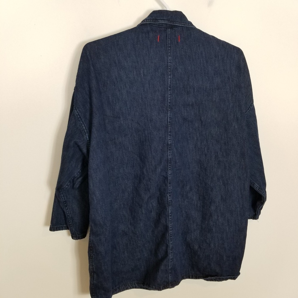 Zara Minimalist Denim Jacket Women Sz M Blue Long Pockets Relaxed Boho - Picture 9 of 11